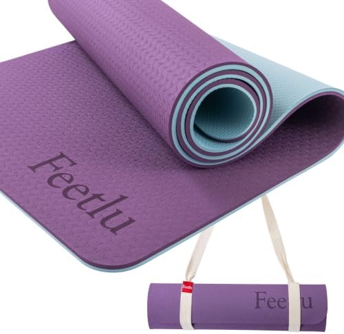 Extra Thick Yoga Mat with Carry Strap, 10mm Non-Slip Exercise Mat, 72 x 24 Inch Cushioned Workout Mat for Yoga, Pilates, Stretching & Floor Exercises