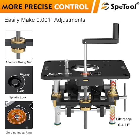 SpeTool Router Lift System – Heavy-Duty Aluminum Router Lift Kit for Woodworking