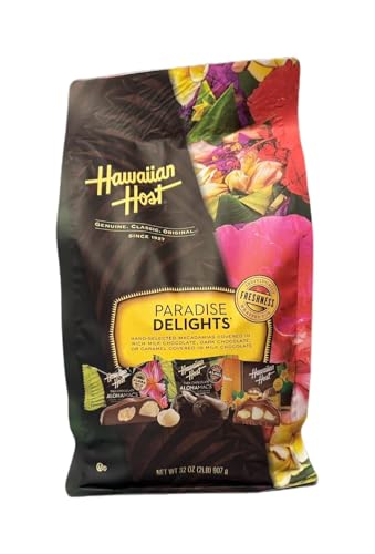 Hawaiian Host Paradise Collection - Paradise Delights Assorted Chocolate Macadamia Nuts - 47 Oz Bag