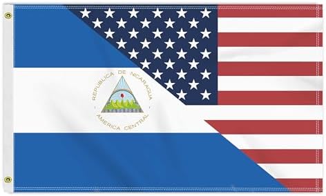 3×5 FT USA Nicaragua Friendship Flag, Large 150D America Nicaraguan Outdoor Banner