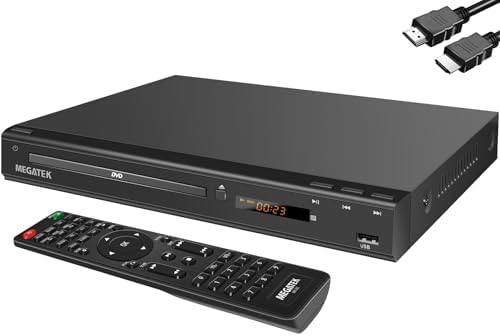 MEGATEK Region-Free DVD Player for TV with HDMI & 1080P Upscaling | CD/DVD/USB Playback, Compact Metal Housing, Coaxial Audio, LED Display