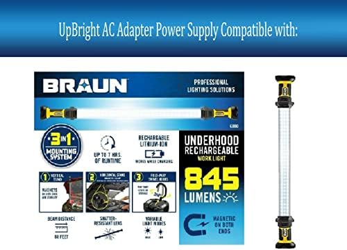 UpBright 6V AC/DC Adapter Compatible with Braun 63990 64797 Harbor Freight Tools 845 350 Lumen Worklight Rechargeable Lithium Li-Ion 3.7V 2000mAh