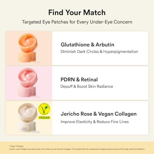 Abib Vegan Collagen Eye Patches for Wrinkles & Fine Line with Jericho Rose Jelly & Peptides, 60 Count, Korean Skin Care