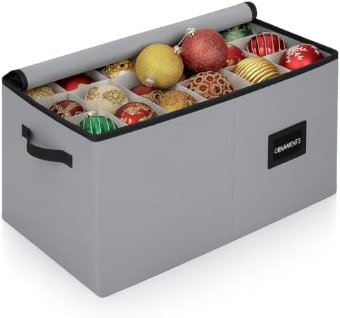 Christmas Ornament Storage Container with Dividers - Box Stores Up to 54 Ornaments, Zippered, Convenient, Adjustable
