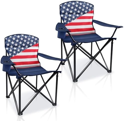 Oversized Camping Chairs 2 Pack - Heavy Duty 400LBS Padded Lawn Chair with Cooler Bag,Cup Holder,Side Pocket,Collapsible for Outdoor,Camp,Fishing & Garden,Dark Green