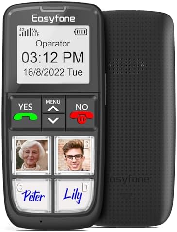 Easyfone Prime-T6 4G Picture Button Cell Phone for Seniors | Easy-to-use | Clear Sound | SOS Button | Easy Charging Dock | SIM Card Included