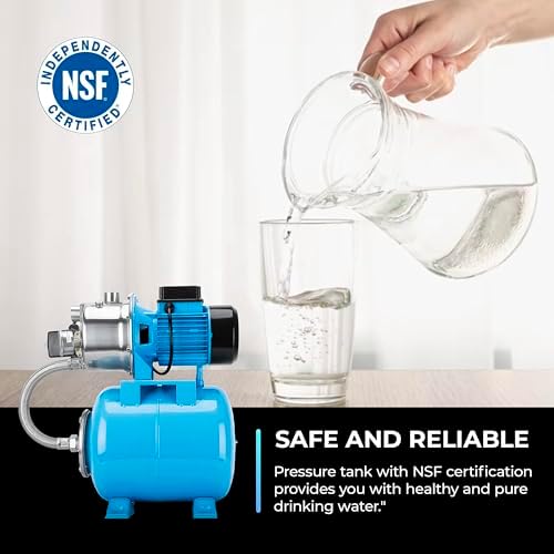LEO Shallow Well Pump with Pressure Tank 1.5HP, Irrigation Jet Pump 1200 GPH Automatic Booster Sprinkler System,Stainless Steel Water Transfer Camp Pumps for Home, Garden, Lawn