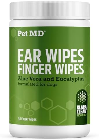 Pet MD Dog Ear Cleaning Wipes – Otic Cleanser for Dogs - 100 ct | Soothing Ear Care with Aloe Vera & Eucalyptus, Regular Wipes