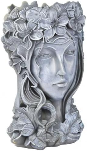 Sungmor Creative Goddess Head Planter Statue for Garden Ornaments | 9×9×14 Inch Premium Resin | Cool Face Large Diameter Flower Pot for Patio Lawn