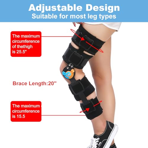 Hinged Knee Brace ROM Post Op Knee Immobilizer Adjustable Knee Immobilizer Support with Side Leg Stabilizersfor Meniscus Tear, Arthritis, ACL, PCL