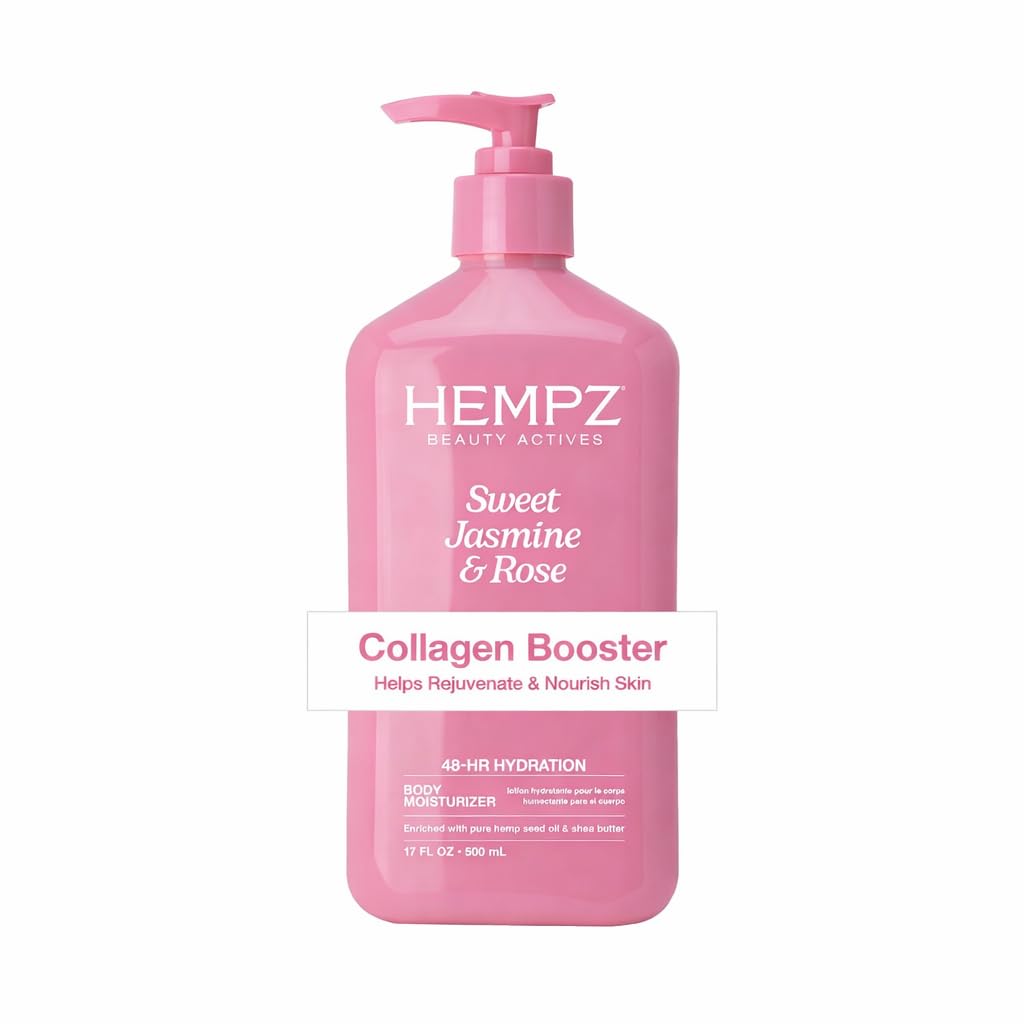 Hempz Sweet Jasmine & Rose Herbal Body Moisturizer for Women, 17 Fl. oz. - Moisturizing Lotion with 100% Pure Hemp Seed Oil, Collagen