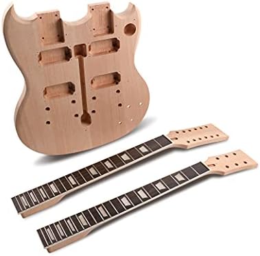DIY Electric Guitar Kit Double Neck 12 String Beginner Guitar Kit | Mahogany Body, Mahogany Neck, Rosewood Fretboard, Right Handed, Chrome Hardware