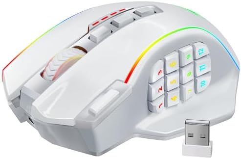 Redragon Gaming Mouse, MMO Mouse Gaming UP 12400 DPI, 19 Macro Programmable Buttons, RGB Mouse with 12 Side Buttons, 8 * 2.4g Weight Tuning for PC Laptop MOBA FPS, M901K, Black