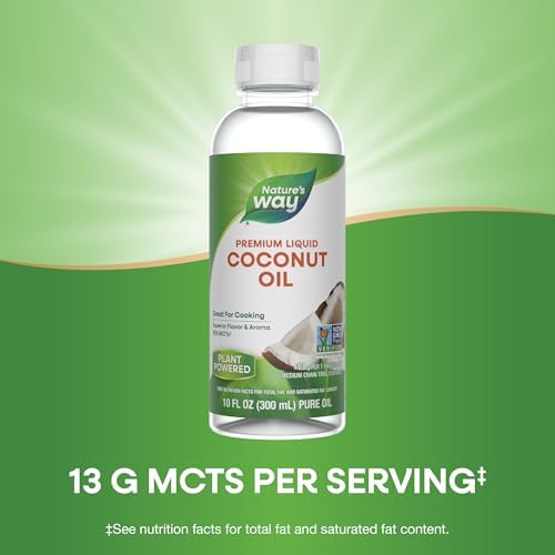 Nature's Way Liquid Coconut Oil, Oil for Cooking, Hexane-Free, 10 Fl Oz | Superior Flavor and Aroma, Stays Liquid, 13 g MCTs per Serving(1)
