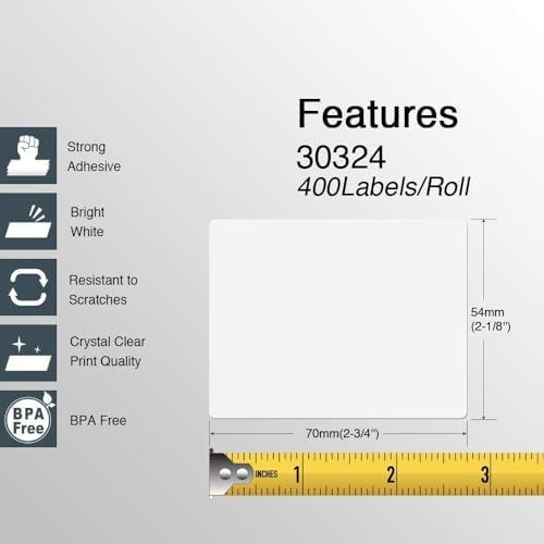 BETCKEY - Multipurpose Labels Replace for DYMO 30324/30258 (2-1/8" x 2-3/4"), Perforated, Compatible with DYMO Labelwriter 450, 4XL, NOT Fit 550 & 5XL [10 Rolls/4000 Labels]