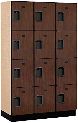 Salsbury Industries 4-Tier Extra Wide Designer Wood Locker with Three Wide Storage Units, 6-Feet High by 18-Inch Deep, Mahogany