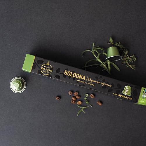 Bologna Organic Italian Espresso for Nespresso Original Line Machines | 100 Aluminum Capsules | Smooth Velvety Flavor | Fairtrade | Espresso Coffee