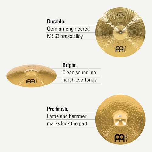 Meinl 18” Crash Cymbal – HCS Traditional Finish Brass for Drum Set, Made In Germany, 2-YEAR WARRANTY (HCS18C) | Durable Brass Alloy