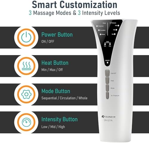 QUINEAR Leg Massager with Heat and Air Compression,Foot and Calf Massager for Circulation and Pain,Compression Boots with 3modes and 3 Intensities