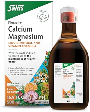 Floradix Calcium Magnesium Liquid Mineral & Vitamin Formula - Bone Support Supplement with Calcium, Magnesium, Vitamin D & Zinc - Vegetarian & Non-GMO - 8.5 fl oz