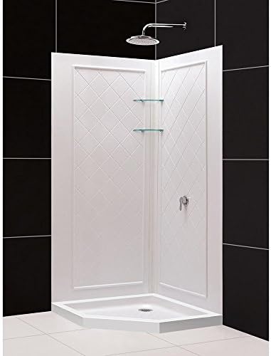 DreamLine 36 in. x 36 in. x 76 3/4 in. H Neo-Angle Shower Base and QWALL-4 Acrylic Corner Backwall Kit in White, DL-6044C-01