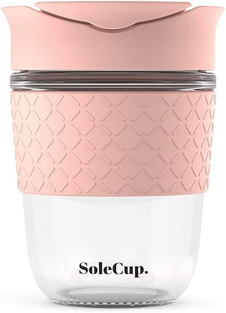 Large Travel Mug - Reusable Glass Coffee Mug - 18oz/530ml BPA-Free Hot Drink Travel Mug with Lid & Silicone Band (Black, 18oz)