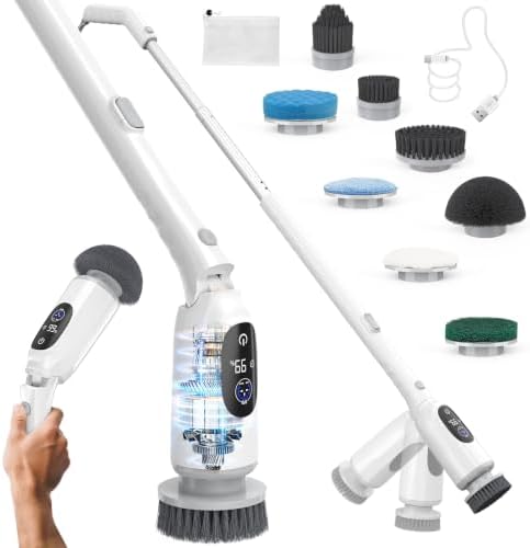 Electric Spin Scrubber, Bathroom Scrubber with Aluminum Alloy Handle | 3H Work Time, Cordless Cleaning Brush with 3-Speed, IPX7 Waterproof