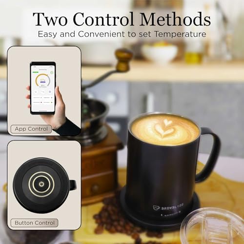 Brewbliss Temperature Control Smart Mug, 14 Oz, App-Controlled & Self-Heating Coffee Mug with 80 Min Battery Life