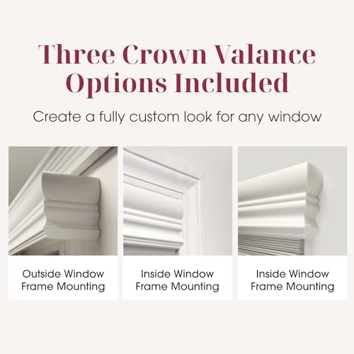 2" Faux Wood Blinds with Crown Valance 35.5" W x 60" H, White | Cordless Window Blinds for Indoor Windows, 2" Faux Wooden Blinds for Home or Office