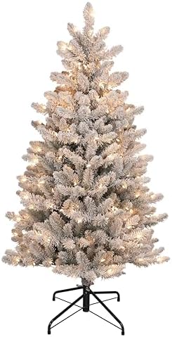 Puleo International 7.5 Foot Pre-Lit Slim Flocked Fraser Fir Artificial Christmas Tree with 500 UL Listed Clear Lights
