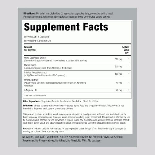 Piping Rock Fitness Labs Horny Goat Weed Complex | 500 mg | 60 Capsules | Vegetarian, Non-GMO Supplement