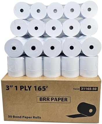 3 Inch 1-Ply x 165' Paper [50 Rolls - 1 Case] - Bond Kitchen Printer Paper (55GSM) SP700 / ERC 30/34/38 Ribbon Required -BuyRegisterRolls