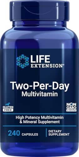 Life Extension Two-Per-Day Multivitamin, Vitamins B, C, D, zinc, Packed with Over 25 Vitamins, Minerals & extracts, Two-Month Supply, Non-GMO, Gluten-Free, 120 Capsules