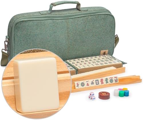 Yellow Mountain Imports American Mahjong Set, Chinoise with Soft Leatherette Case - Racks with Pushers, Scoring Coins, Dice, and Wind Indicator