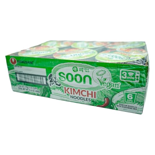 Nongshim Soon Veggie Ramyun Noodles, Signature Korean Instant Ramyun, Vegetable Flavored Broth, Vegan Noodles, Quick & Easy, Microwaveable Cup, 2.64 oz (Pack of 6)