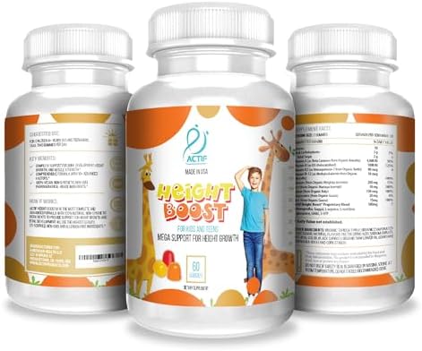 Actif Height Boost Mega Support for Height Growth with 10+ Factors, Height Supplement for Kids and Teens, 60 Gummies, Strawberry Flavor