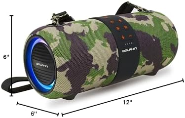 Dolphin Portable Waterproof Bluetooth Speaker, Dual 3" Woofer Boombox, Camo | TWS Technology, Color-Changing Lights, USB/TF/FM/AUX
