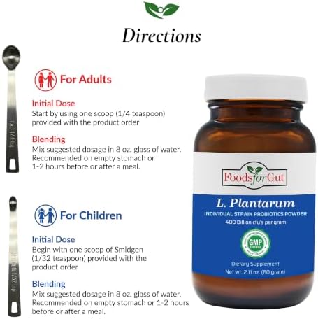 Foods For Gut Lactobacillus Plantarum Probiotic Powder 400 Billion cfu's | Made in USA | No Additives | Direct from Manufacturer | No Third-Party