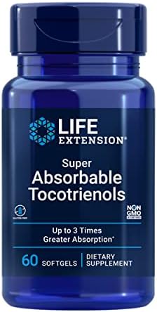 Life Extension Super Absorbable Tocotrienols, Vitamin E as D-Alpha tocopherol, Mixed tocotrienols, Support Hair Growth, Brain Function, Gluten-Free