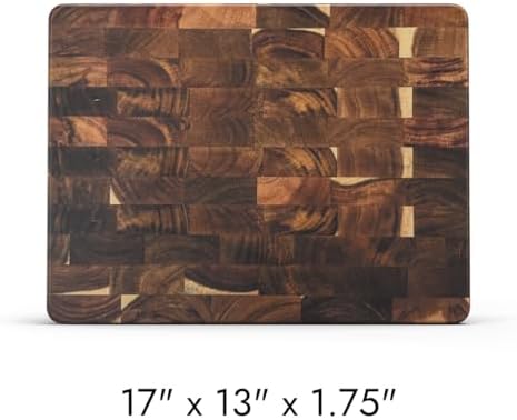 Extra-Large Acacia Wood Cutting Board with Built-In Handles – Checkered End-Grain Butcher Block, Reversible Chopping Board for Meat
