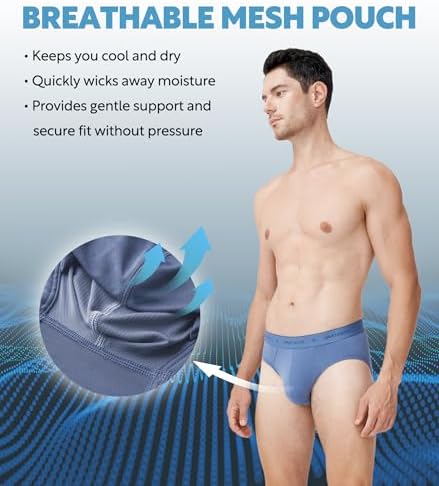 DAVID ARCHY Men's Soft Modal Dual Pouch Support Briefs 4 or 7 Pack | Breathable moisture-wicking fabric offers flexible elastic waistbands, chafe-free design for daily active movement.