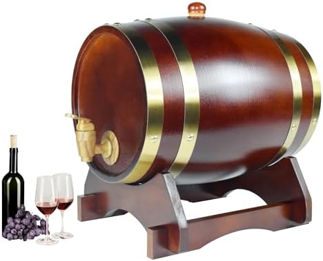 1.5L Whiskey Barrel Dispenser Oak Aging Barrels Home Whiskey Barrel Decanter for Wine, Spirits, Beer, and Liquor (Red Wine)