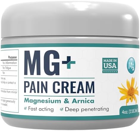 Mars Wellness MG+ Magnesium Cream Pain Relief - Extra Strength Magnesium and Arnica Cream - 4 OZ Tub - Neuropathy, Muscle Pain