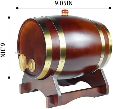1.5L Whiskey Barrel Dispenser Oak Aging Barrels Home Whiskey Barrel Decanter for Wine, Spirits, Beer, and Liquor (Red Wine)
