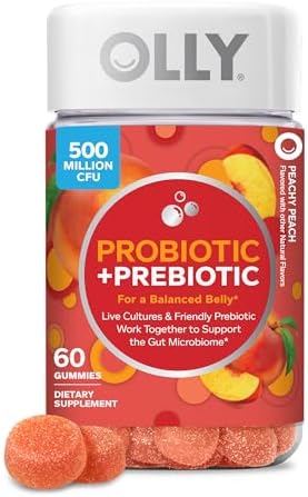 OLLY Probiotic + Prebiotic Gummy, 500 million CFUs, Peachy Peach - 30 Count