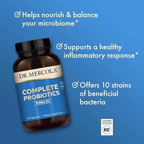 Dr. Mercola Complete Probiotics - 70 Billion CFU - Supports Immune, Digestive & Gut Health - Features 10 Strains - Shelf Stable - GMO-Free, Gluten-Free & Soy-Free - 90 Capsules (90 Servings)