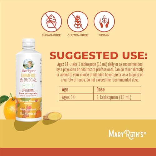 MaryRuth's Turmeric & DHA Liposomal Liquid, Ultra Absorption, 15.22 oz