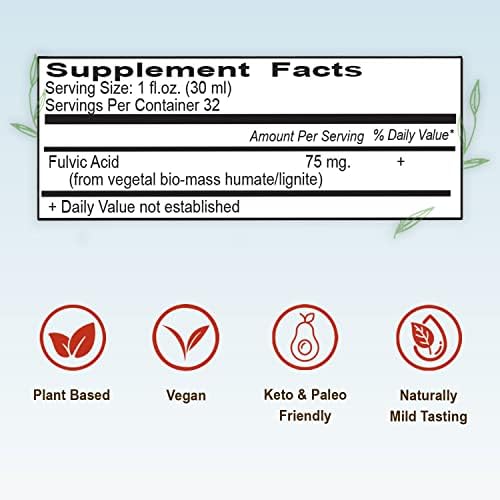 Vital Earth Minerals Fulvic Minerals Liquid – Fulvic Acid Supplement with 70+ Trace Minerals, Electrolytes for Energy & Vitality, 32 Oz + 1 Oz Cup
