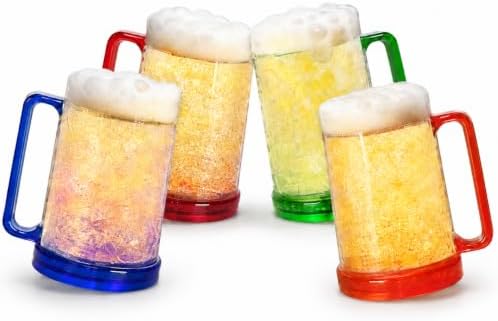 Lily's Home Freezer Beer Mugs - Set of 4 Freezable Gel-Filled 16 oz BPA-Free Acrylic Frozen Mugs for Outdoor Entertaining and Gifting