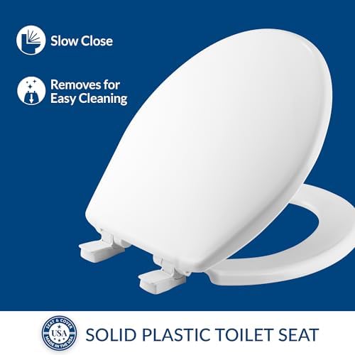 Bemis 1500EC 390 Lift-Off Wood Elongated Toilet Seat, Cotton White (Pack of 1) | Durable enameled wood resists chipping & scratching, fits all standard elongated toilets, Made in USA, 1500EC 390